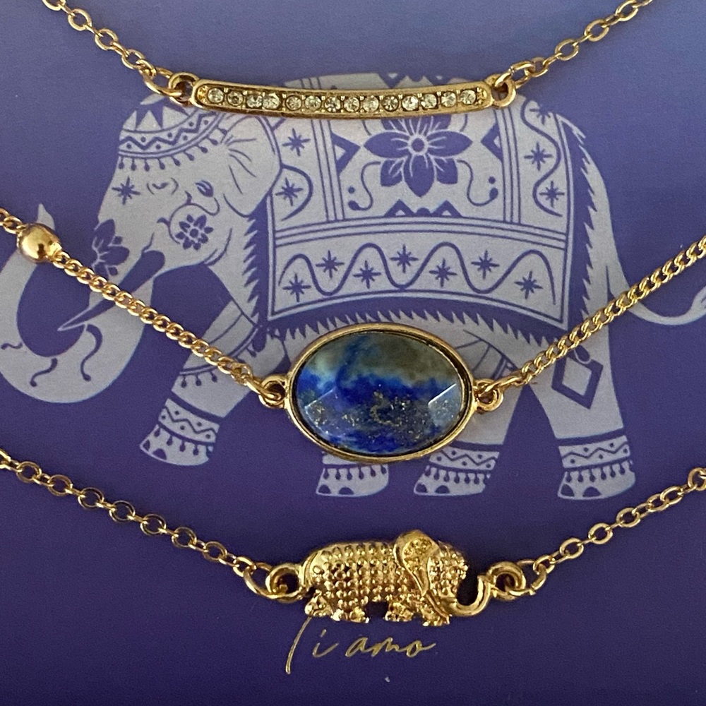 14k Gold-plated Lapis & Elephant Anklet set